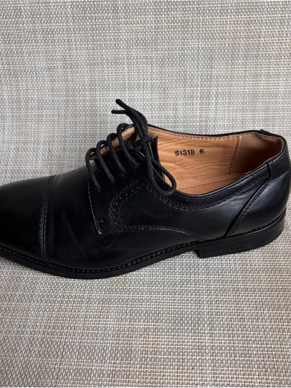 Tip Top Kids Black Cap-Toe Lace-Up Dress Shoes